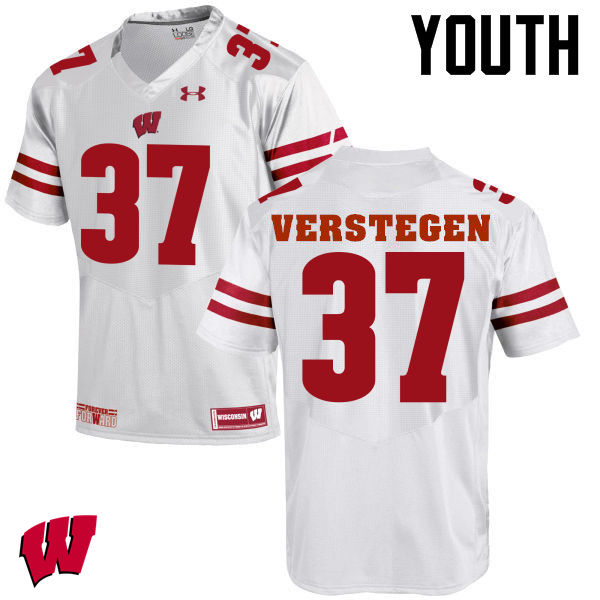 Wisconsin Badgers Youth #37 Brett Verstegen NCAA Under Armour Authentic White College Stitched Football Jersey UK40C64LK